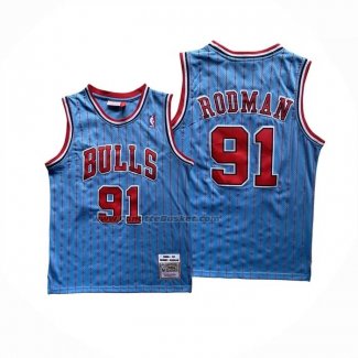 Maglia Chicago Bulls Dennis Rodman No 91 Mitchell & Ness 1996-97 Blu
