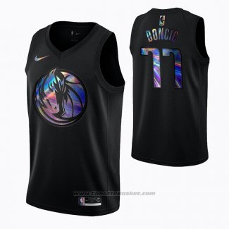 Maglia Dallas Mavericks Luka Doncic #77 Iridescent Logo Nero