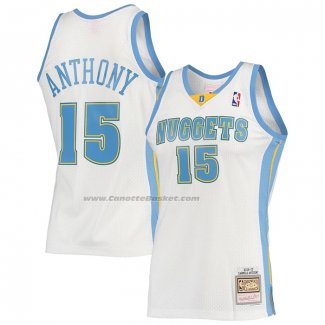 Maglia Denver Nuggets Carmelo Anthony NO 15 Mitchell & Ness 2006-07 Bianco