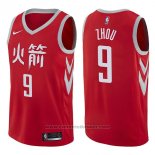 Maglia Houston Rockets Zhou Qi #9 Citta 2017-18 Rosso