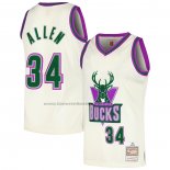 Maglia Milwaukee Bucks Ray Allen #34 Mitchell & Ness Chainstitch Crema