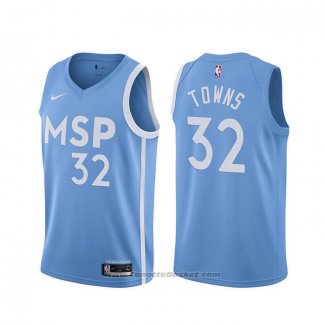 Maglia Minnesota Timberwolves Karl-Anthony Towns #32 Citta 2019-20 Blu