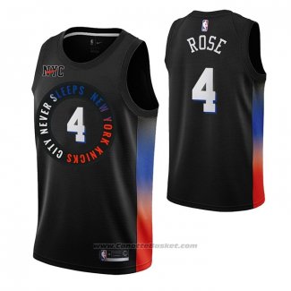 Maglia New York Knicks Derrick Rose #4 Citta 2020-21 Nero