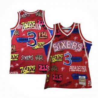 Maglia Philadelphia 76ers Allen Iverson #3 Slap Sticker Mitchell & Ness 1996-97 Rosso