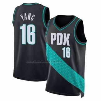 Maglia Portland Trail Blazers Hansen Yang No 16 Citta 2025-26 Nero