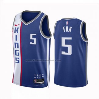 Maglia Sacramento Kings De'aaron Fox #5 Citta 2023 24 Blu