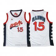 Maglia USA 1996 Hakeem Olajuwon #15 Bianco