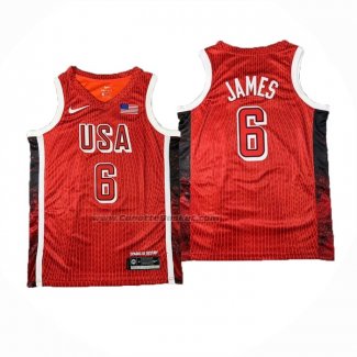Maglia USA 2024 LeBron James #6 Olimpiadi Rosso