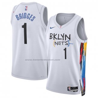 Maglia Brooklyn Nets Mikal Bridges #1 Citta 2022-23 Bianco