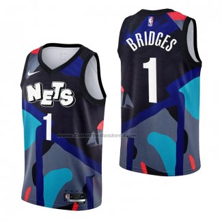 Maglia Brooklyn Nets Mikal Bridges #1 Citta 2023-24 Nero