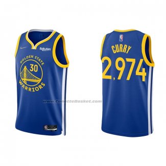 Maglia Golden State Warriors Stephen Curry 2974th 3 Points Blu