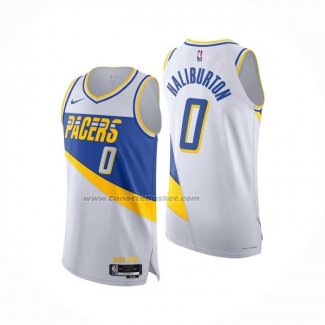 Maglia Indiana Pacers Tyrese Haliburton No 0 Citta Authentic 2025-26 Bianco