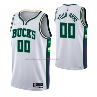 Maglia Milwaukee Bucks Personalizzate Citta 2021-22 Bianco