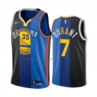 Maglia Nets Warriors Thunder Kevin Durant #35 7 Split Blu Nero