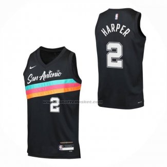 Maglia San Antonio Spurs Dylan Harper No 2 Citta 2025-26 Nero