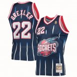 Maglia Houston Rockets Clyde Drexler NO 22 Mitchell & Ness 1996-97 Blu