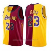 Maglia Los Angeles Lakers Lebron James #23 Split 2018 Or Rosso
