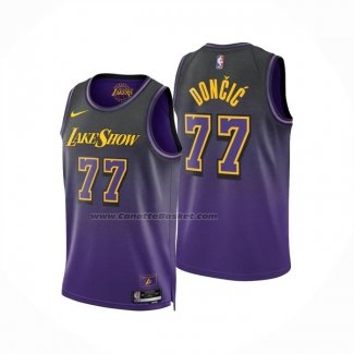 Maglia Los Angeles Lakers Luka Doncic No 77 Citta 2024-25 Viola