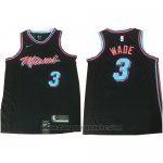 Maglia Miami Heat Wade #3 Citta 2017-18 Nero Blu