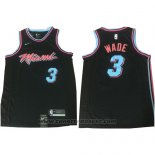 Maglia Miami Heat Wade #3 Citta 2017-18 Nero Blu