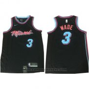 Maglia Miami Heat Wade #3 Citta 2017-18 Nero Blu