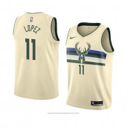 Maglia Milwaukee Bucks Brook Lopez #11 Citta 2018 Crema