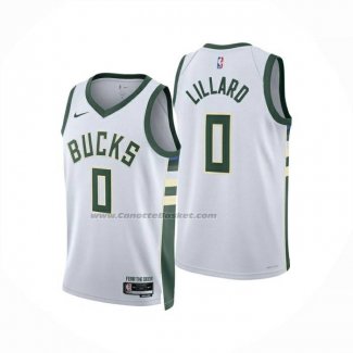 Maglia Milwaukee Bucks Damian Lillard No 0 Association 2024-25 Bianco