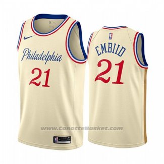 Maglia Philadelphia 76ers Joel Embiid #21 Citta 2019-20 Crema