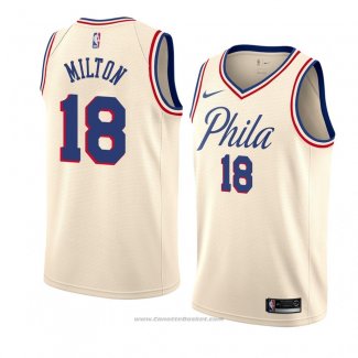 Maglia Philadelphia 76ers Shake Milton #18 Citta 2018 Crema