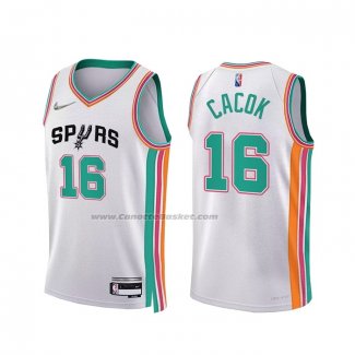 Maglia San Antonio Spurs Devontae Cacok NO 16 Citta 2021-22 Bianco