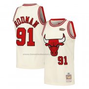 Maglia Chicago Bulls Dennis Rodman #91 Mitchell & Ness Chainstitch Crema