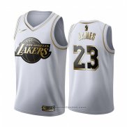 Maglia Golden Edition Los Angeles Lakers Lebron James #23 Bianco