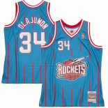 Maglia Houston Rockets Hakeem Olajuwon NO 34 Mitchell & Ness 1996-97 Blu