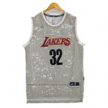 Maglia Luci Della Citta Los Angeles Lakers Magic Johnson #32 Grigio