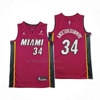 Maglia Miami Heat Giannis Antetokounmpo No 34 Statement Rosso