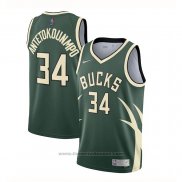 Maglia Milwaukee Bucks Giannis Antetokounmpo #34 Earned 2020-21 Verde