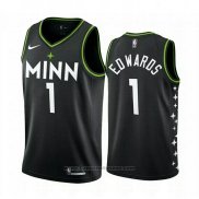 Maglia Minnesota Timberwolves Anthony Edwards #1 Citta 2020-21 Nero