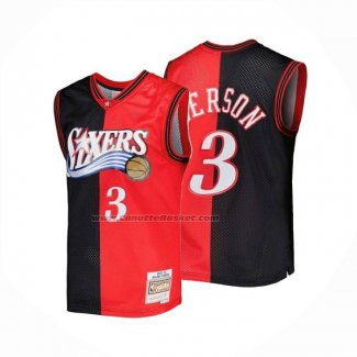 Maglia Philadelphia 76ers Allen Iverson No 3 Mitchell & Ness 2000-01 Nero Rosso