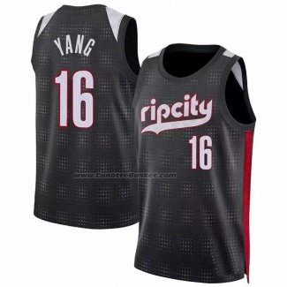 Maglia Portland Trail Blazers Hansen Yang No 16 Citta 2024-25 Nero