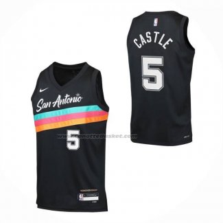 Maglia Bambino San Antonio Spurs Stephon Castle No 5 Citta 2025-26 Nero