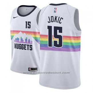 Maglia Denver Nuggets Nikola Jokic #15 Citta 2018-19 Bianco