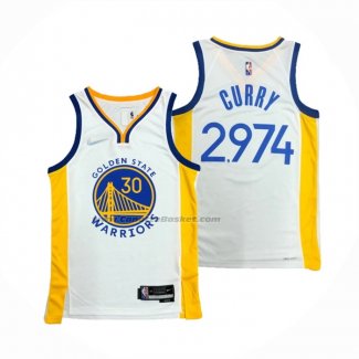 Maglia Golden State Warriors Stephen Curry 2974th 3 Points Bianco