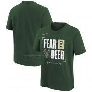 Maglia Manica Corta Milwaukee Bucks 2024 NBA Playoffs Mantra Verde