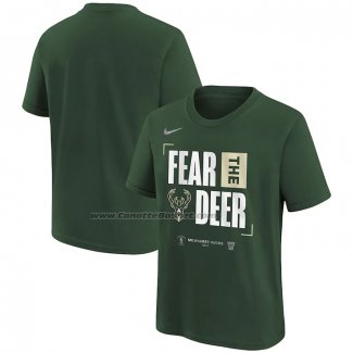 Maglia Manica Corta Milwaukee Bucks 2024 NBA Playoffs Mantra Verde