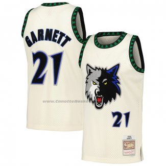 Maglia Minnesota Timberwolves Kevin Garnet #21 Mitchell & Ness Chainstitch Crema