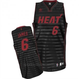 Maglia Scanalatura Moda Miami Heat Lebron James #6 Nero