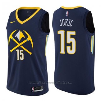 Maglia Denver Nuggets Nikola Jokic #15 Citta 2017-18 Blu