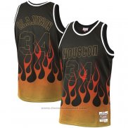 Maglia Houston Rockets Hakeem Olajuwon #34 Flames Nero