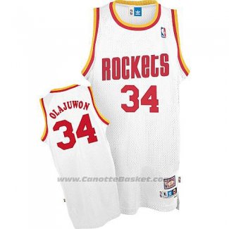 Maglia Houston Rockets Hakeem Olajuwon #34 Retro Bianco