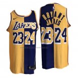 Maglia Los Angeles Lakers Kobe Bryant LeBron James NO 24 23 Split Giallo Viola